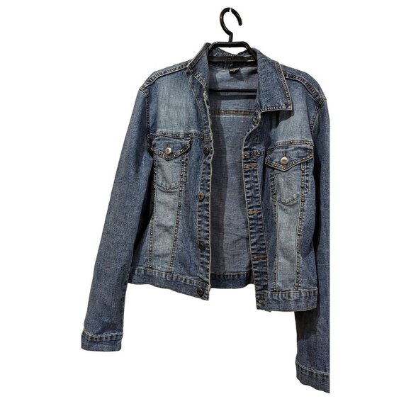 Mechant denim jean Jacket size M blue inset print floral studded - Picture 4 of 8